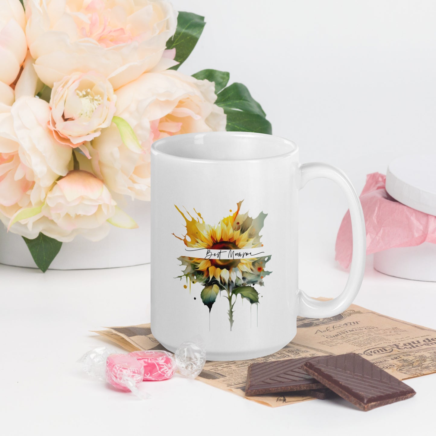 Sunflower mom White glossy mug