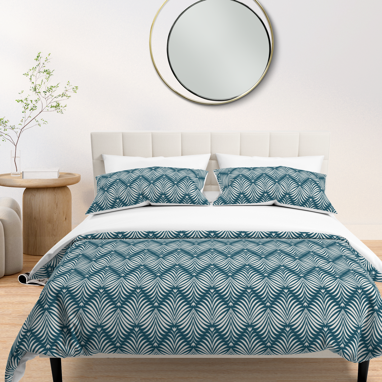 Deep Teal Cleo Botanical Chevron© Duvet Cover Set