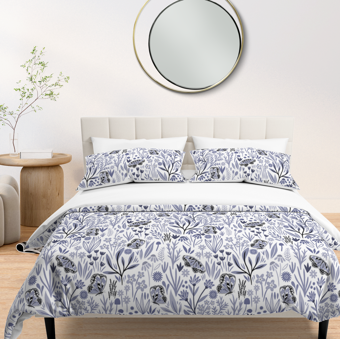 Botanical Butterfly Garden 3-Piece Duvet Cover Set- Gray