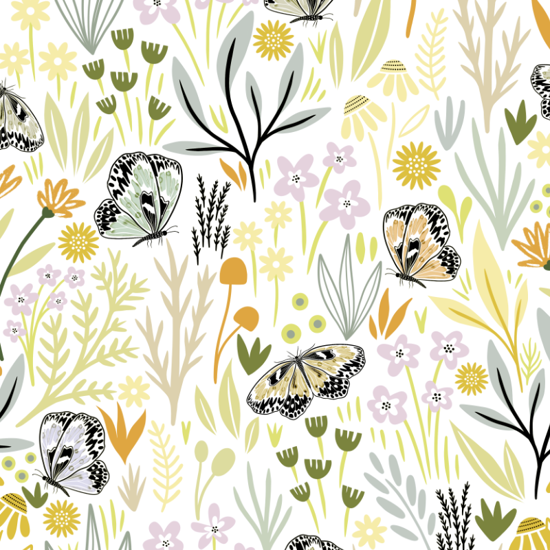 Botanical Butterfly Garden 3-Piece Duvet Cover White