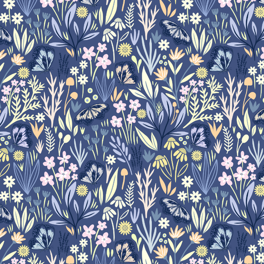 Blue Butterfly Garden Fabric- Small