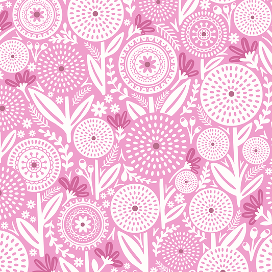 Light Pink Geometric Floral Fabric- Large