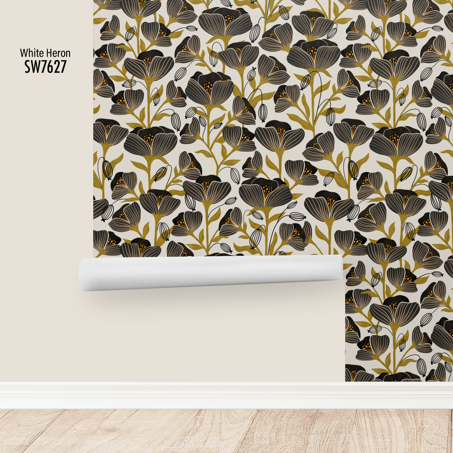 Custom Black Poppies Prepasted Wallpaper