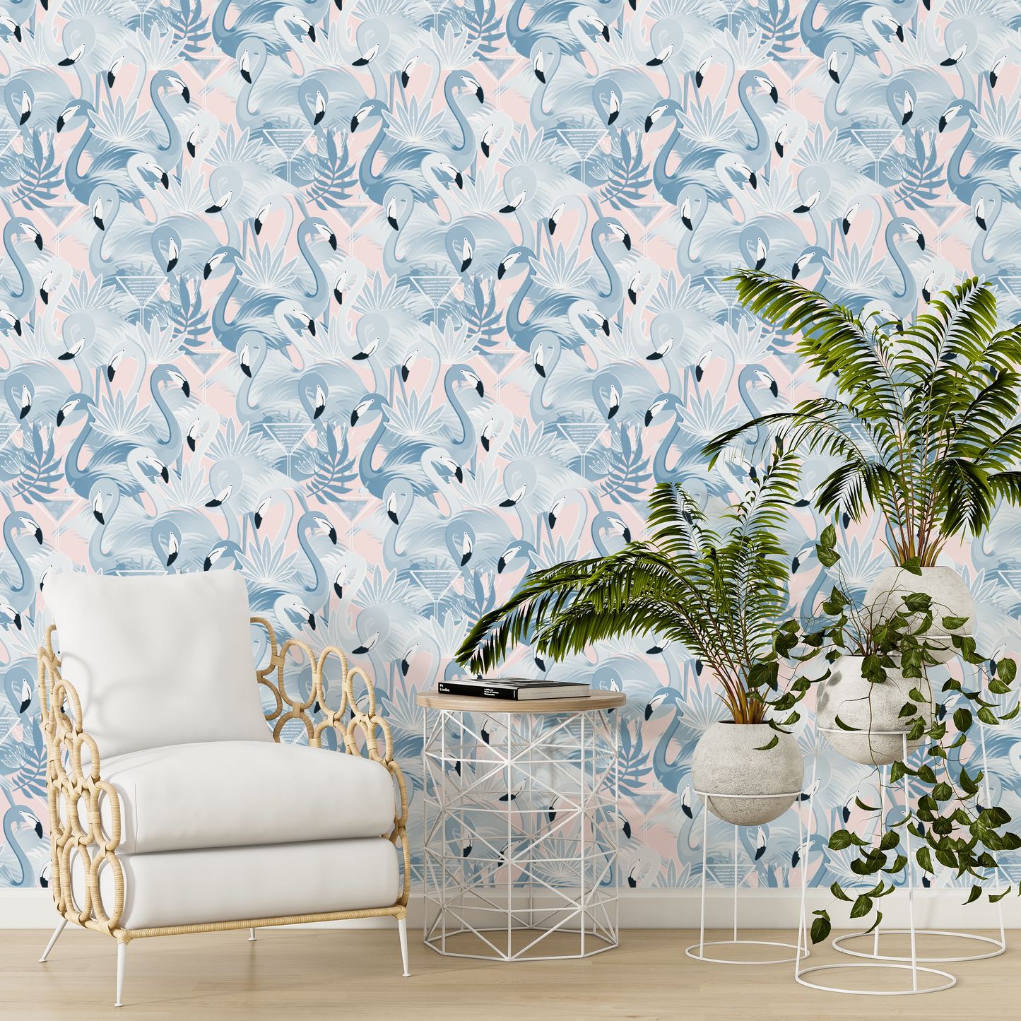 Flamingo-Tini Peel and Stick Wallpaper Blue Pink