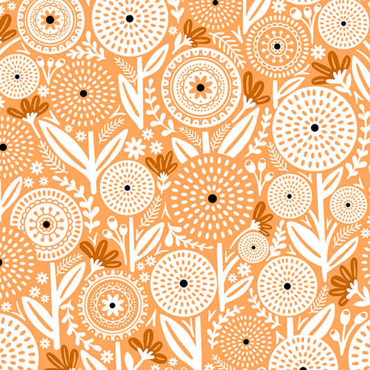 Orange Geometric Floral Fabric- Large