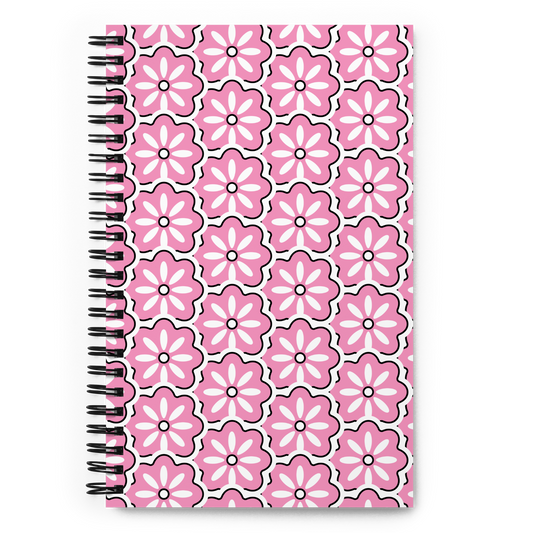 Floral Tile Spiral Notebook, Pink