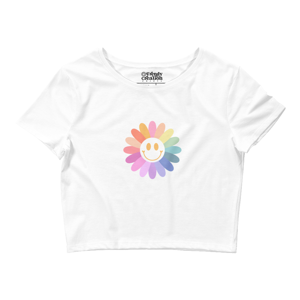Smiling Rainbow Flower Crop Top