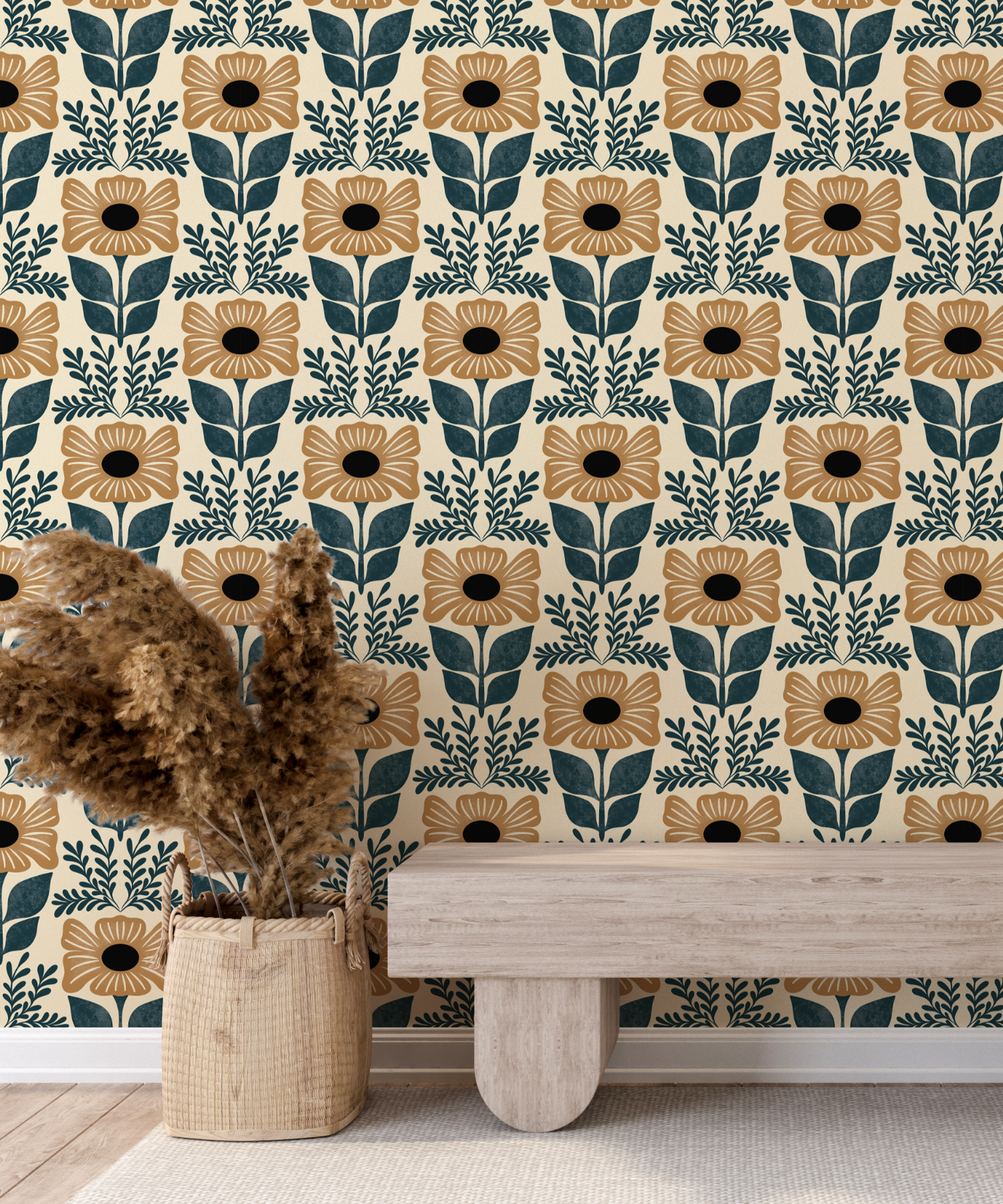 Floral Block Print Medium Wallpaper