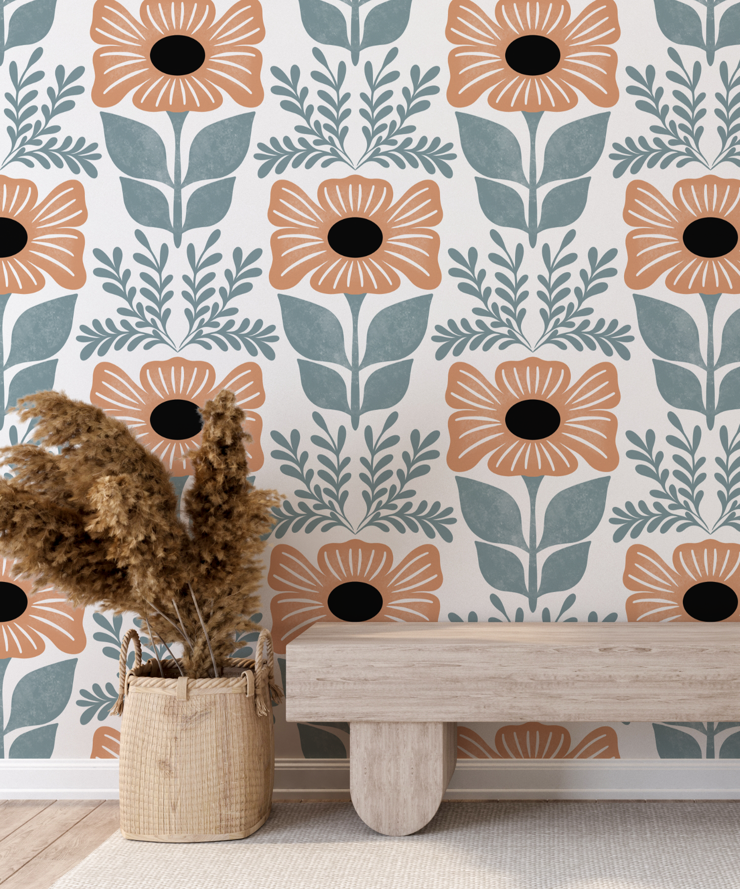 Floral Block Print Large Wallpaper