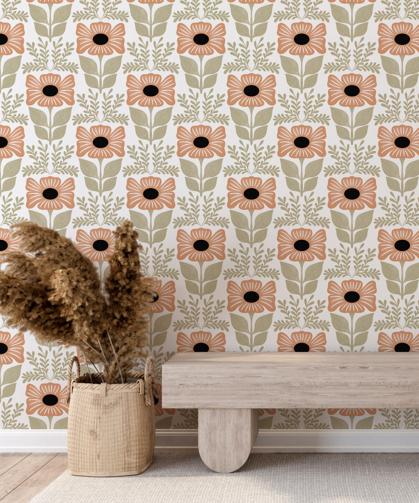 Floral Block Print Medium Wallpaper