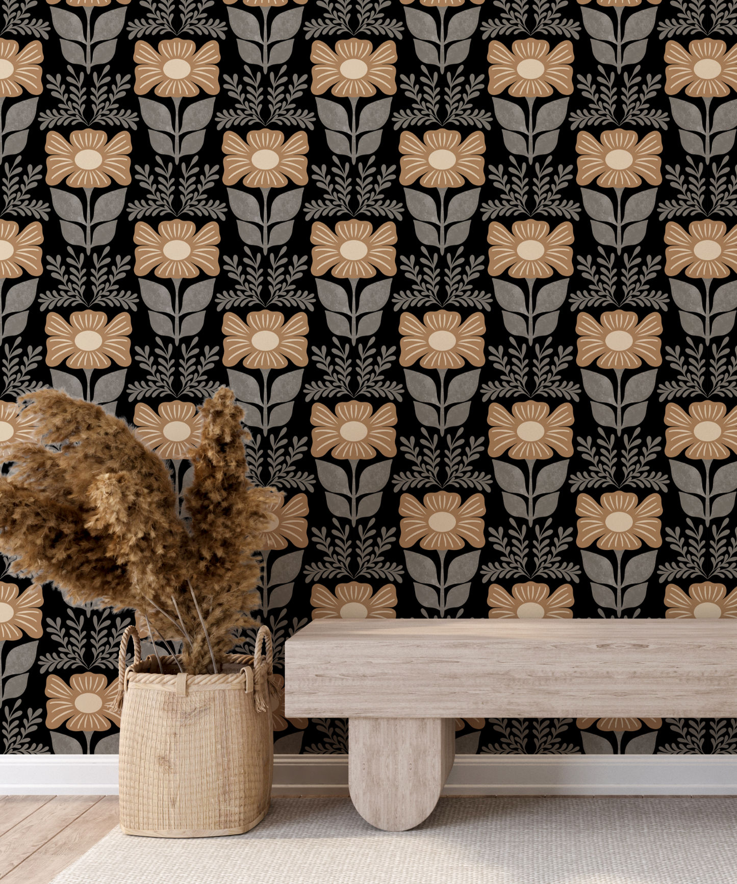 Floral Block Print Medium Wallpaper