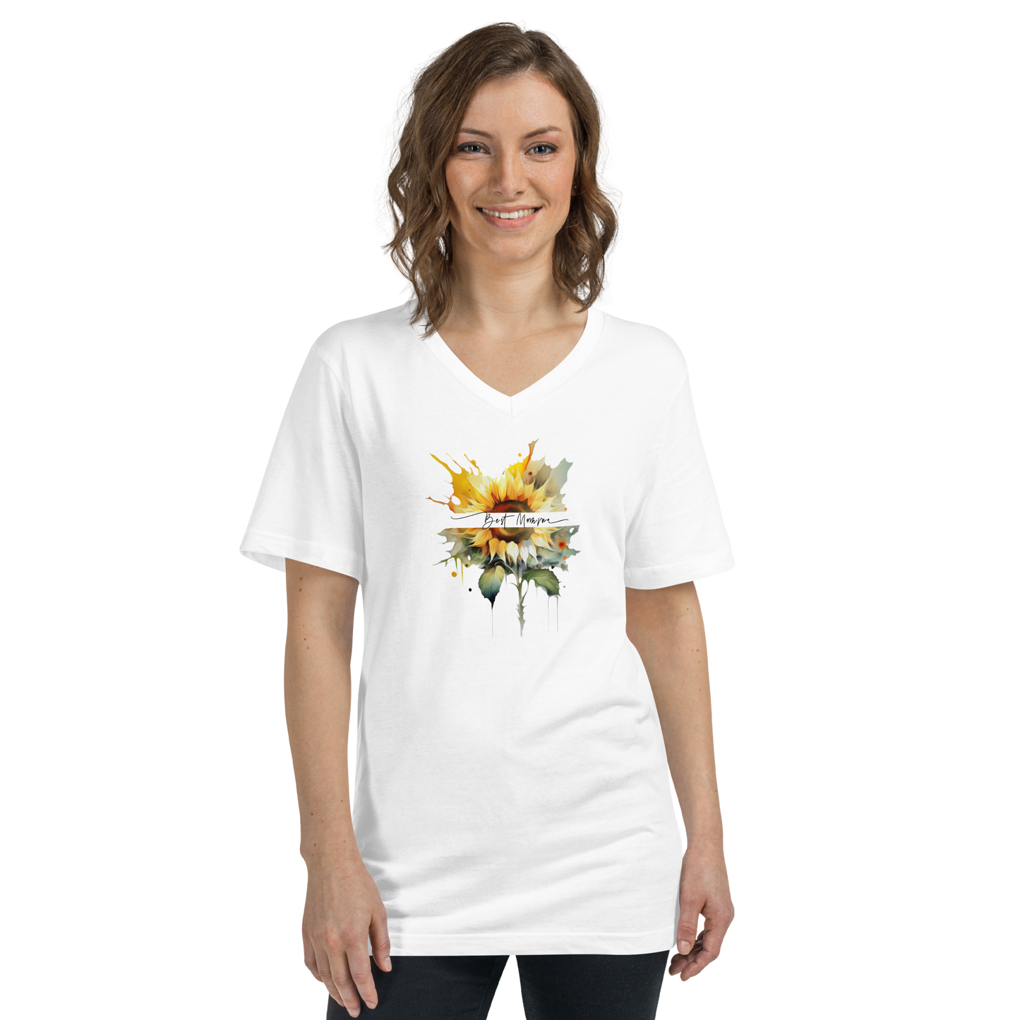 Sunflower Mom Short Sleeve V-Neck T-Shirt