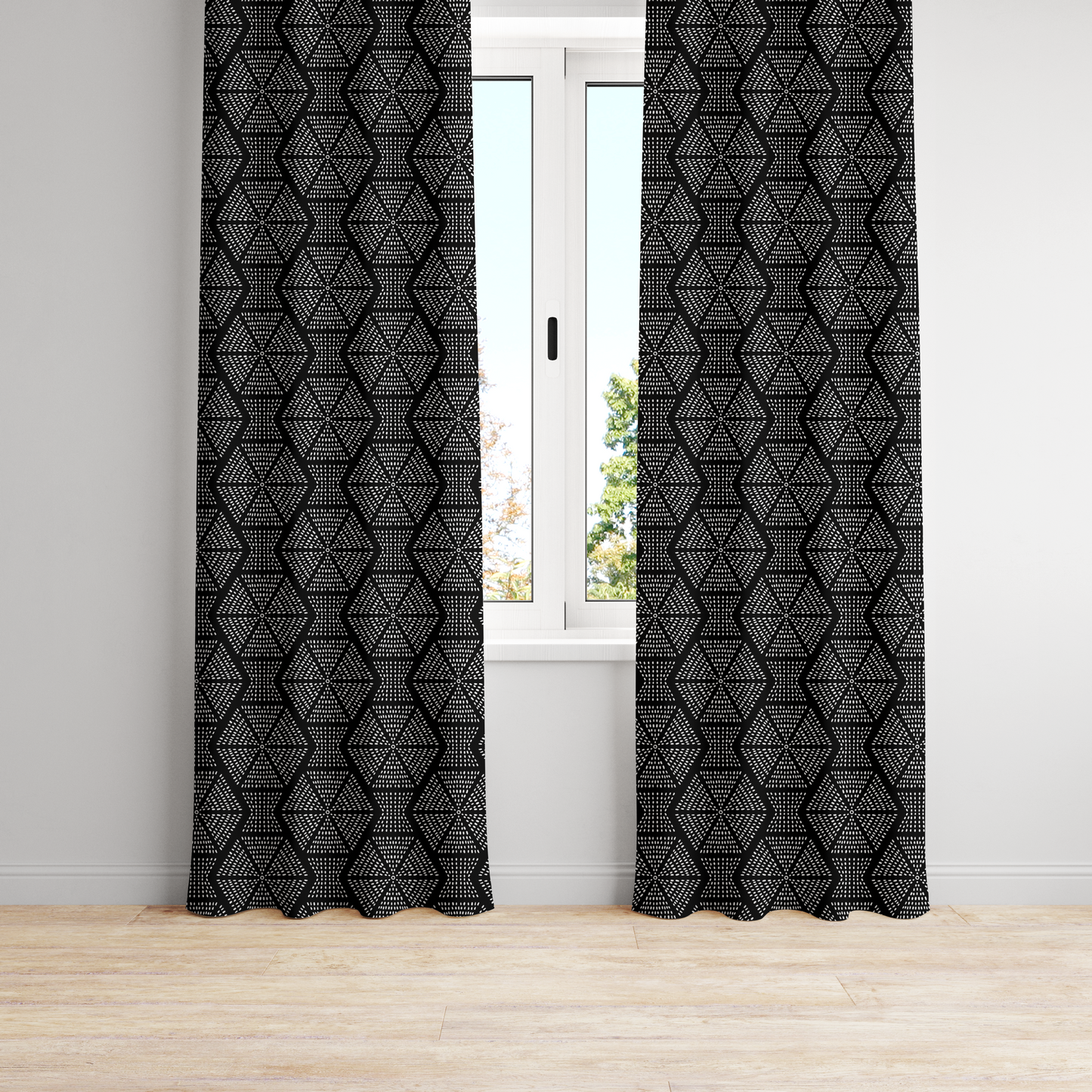 Blackout Geometric Hexagon Curtains Black White