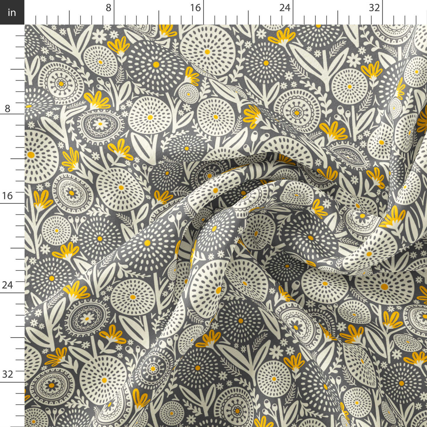 Gray Geometric Floral Fabric- Large