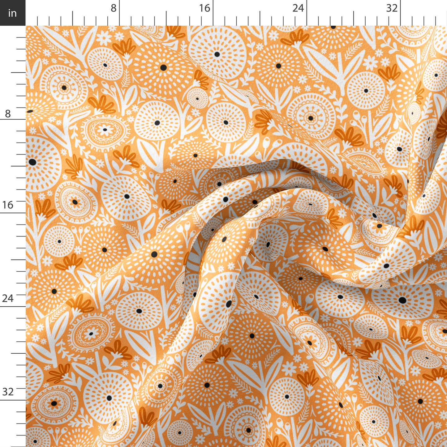 Orange Geometric Floral Fabric- Large
