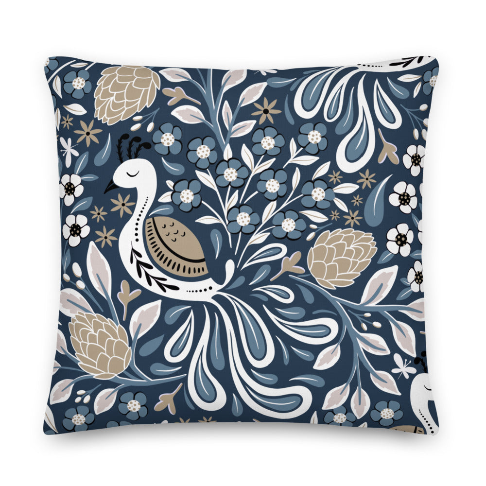 Calming Bird on Navy Polyester Pillow