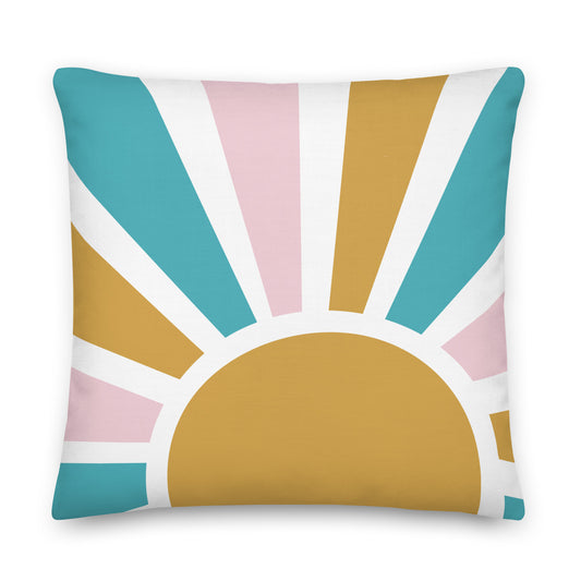 Sunshine Retro Pillow, Pink, Teal, Mustard Yellow