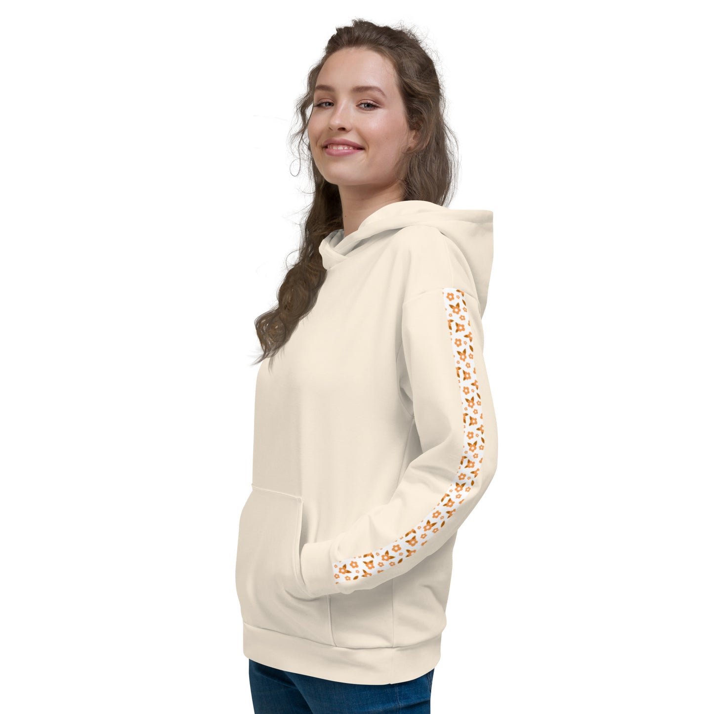 Comfy Women's Beige Hoody with Floral Sleeves