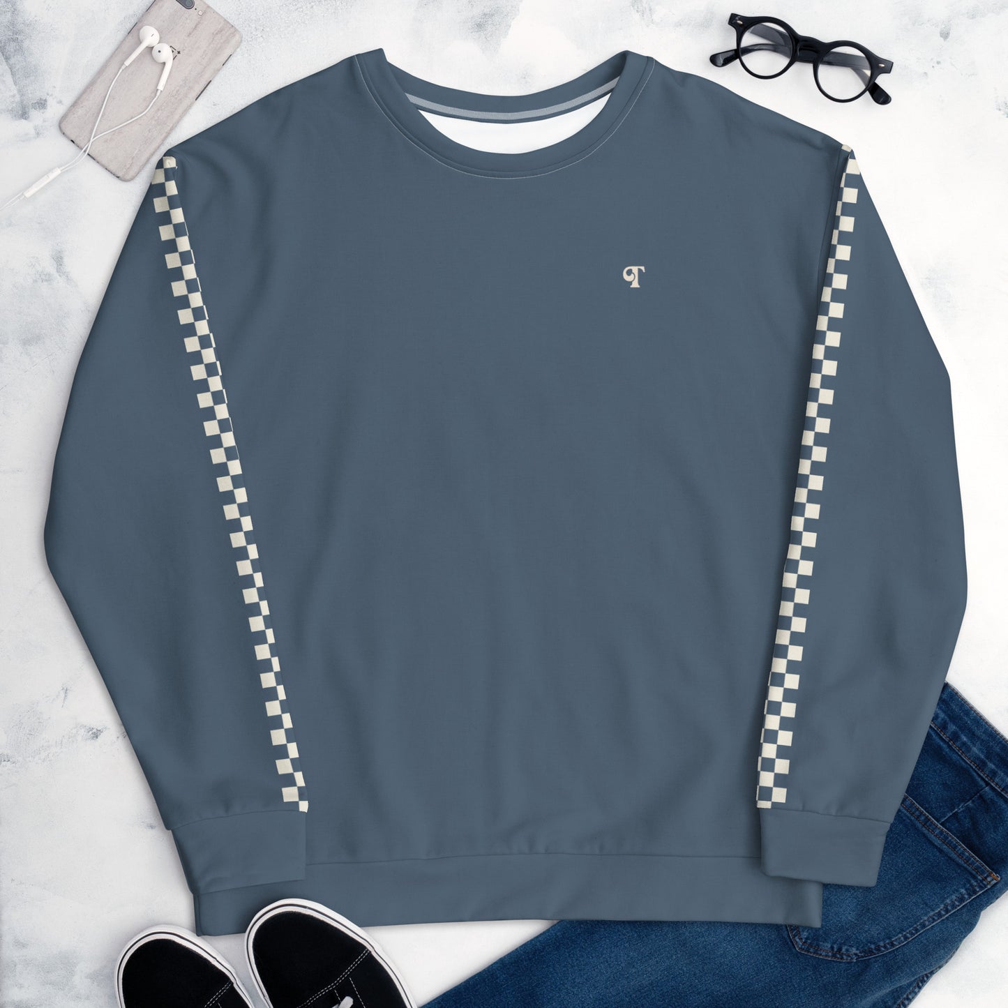 Trendy Checker Unisex Sweatshirt Blue