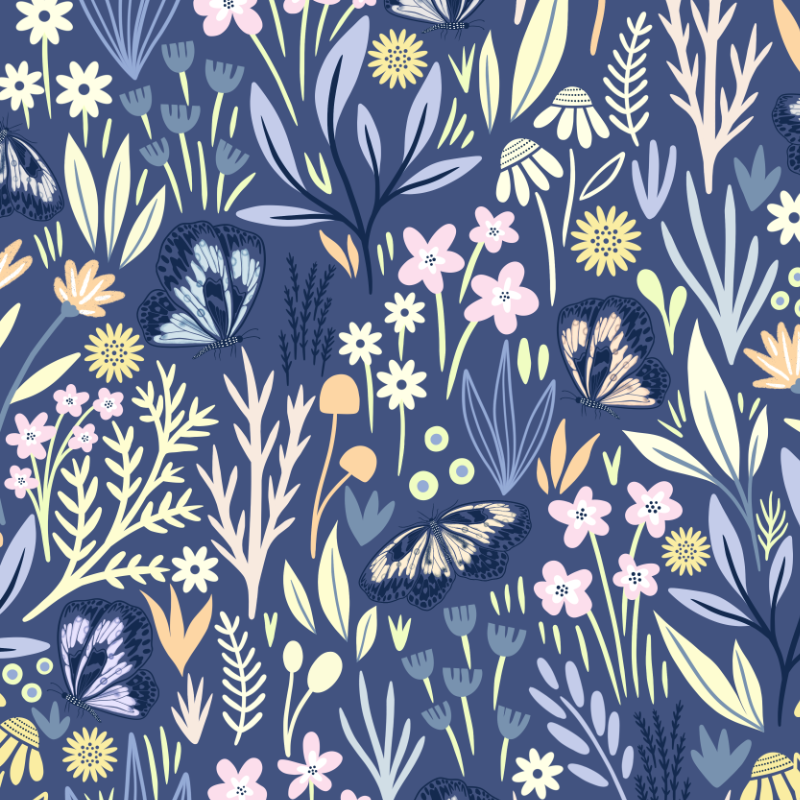 Botanical Butterly Garden 3-Piece Duvet Cover- Blue